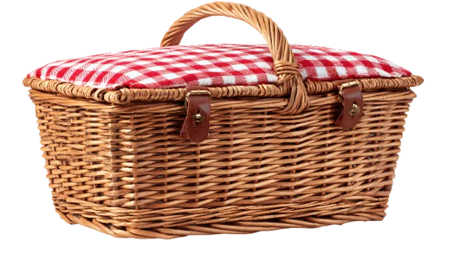 Wicker Picnic Basket With Red Gingham Lid