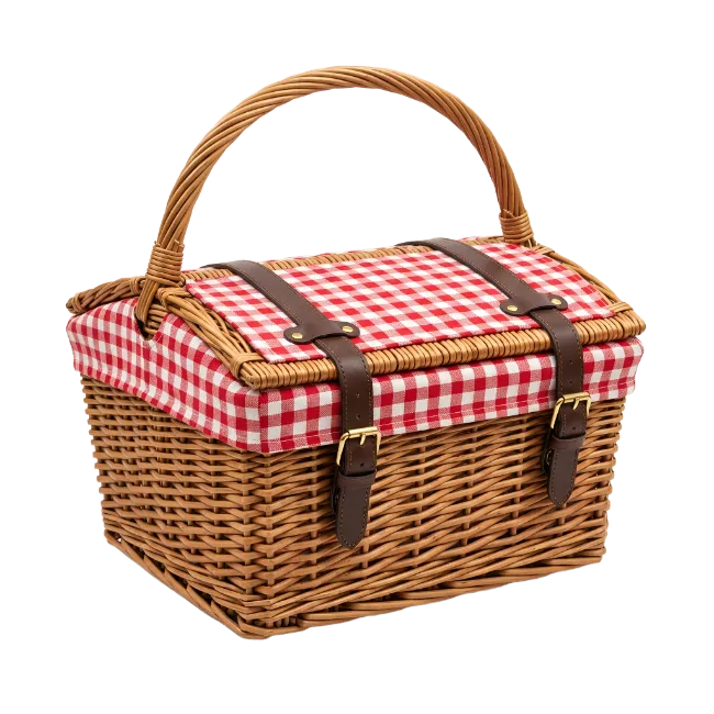 Wicker Picnic Basket with Red Gingham Lining