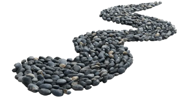 Winding path made of smooth dark river stones