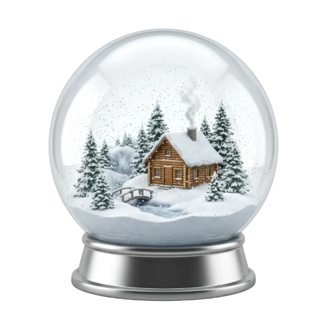 Winter Snow Globe with Wooden Cabin