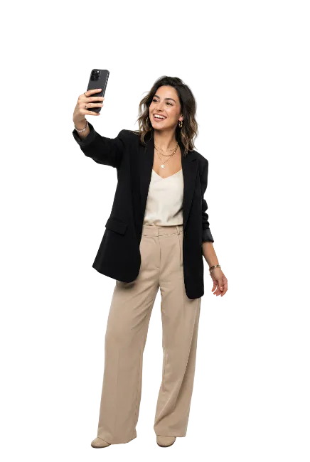 Woman taking selfie with smartphone