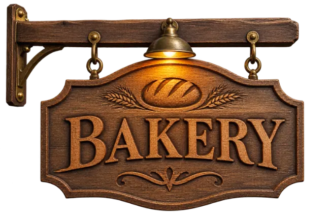 Wooden Bakery Sign with Light