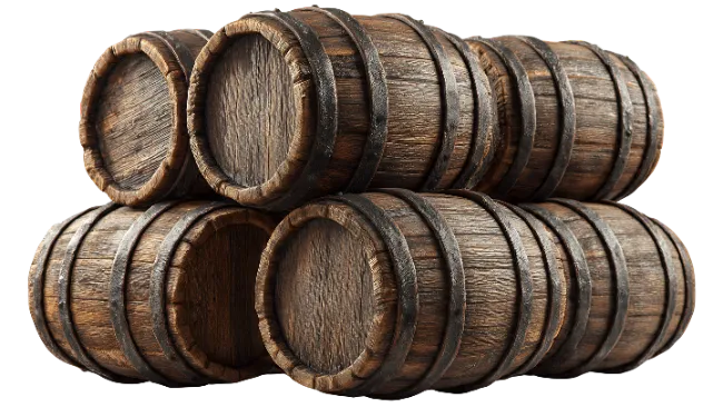 Wooden Barrels Stacked Together