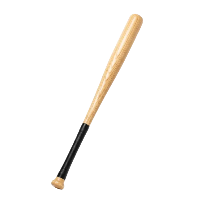Wooden baseball bat with black grip