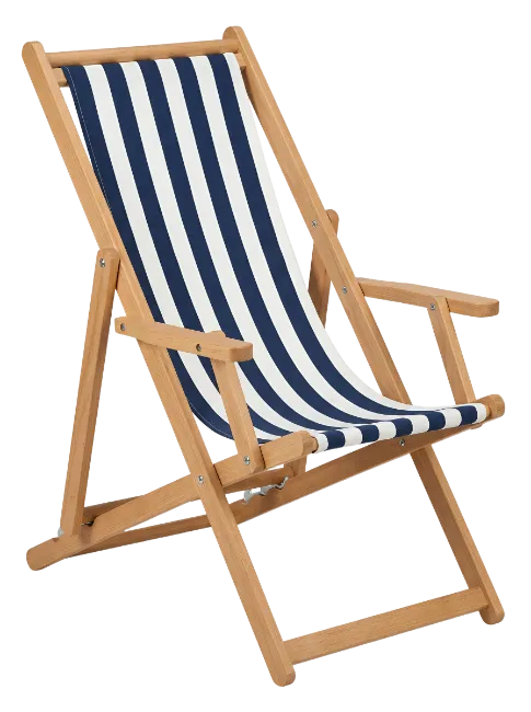 Wooden Beach Chair with Blue Stripes