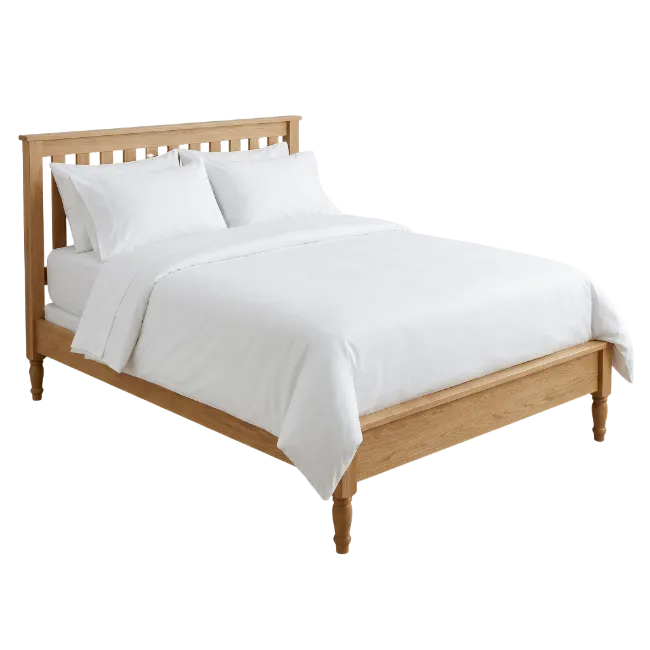 Wooden Bed Frame with White Linens