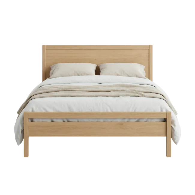 Wooden Bed Frame with White Linens