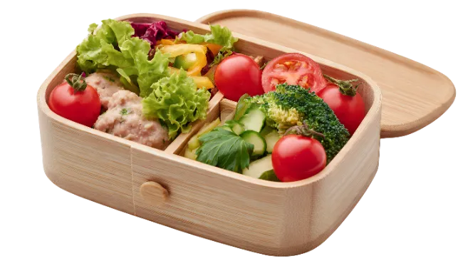 Wooden Bento Box with Healthy Meal