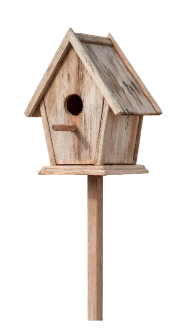 Wooden Birdhouse on Post