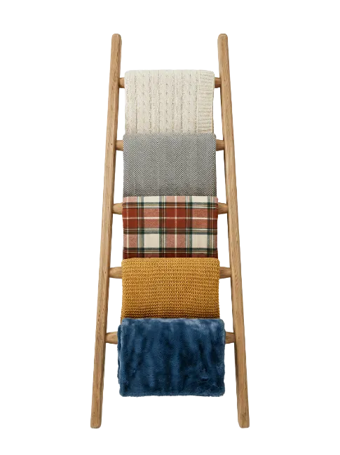 Wooden Blanket Ladder with Folded Throws
