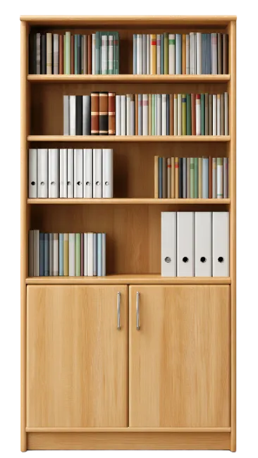 Wooden Bookcase with Books and Folders