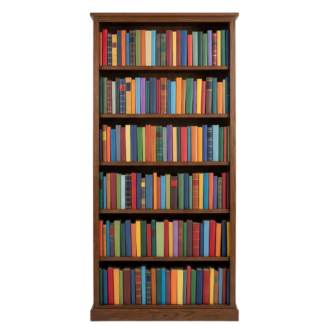 Wooden Bookshelf Filled With Colorful Books
