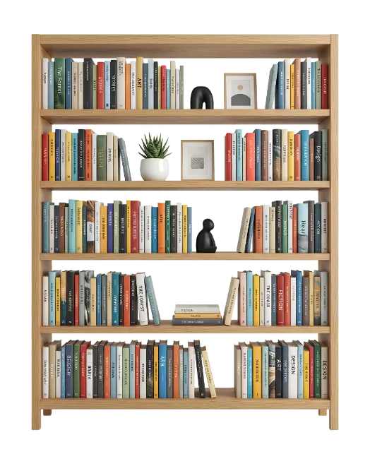 Wooden Bookshelf Filled With Colorful Books