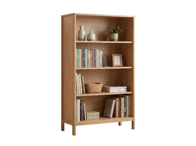 Wooden Bookshelf with Books and Decor