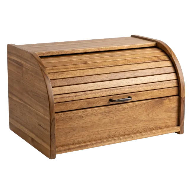 Wooden Bread Box with Roll Top