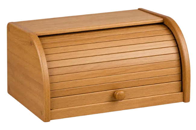 Wooden Bread Box with Roll Top Lid