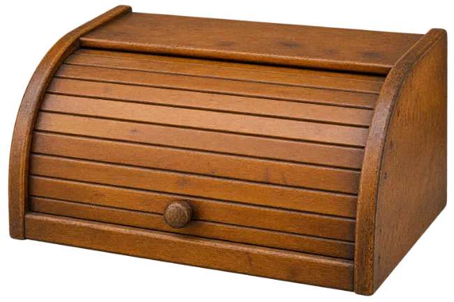 Wooden Bread Box with Roll Top Lid