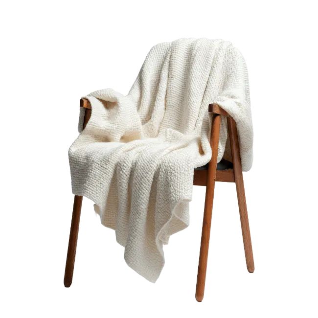 Wooden Chair with White Knitted Blanket