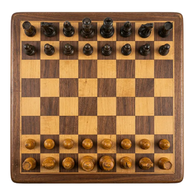 Wooden Chess Board With Pieces Ready For Game