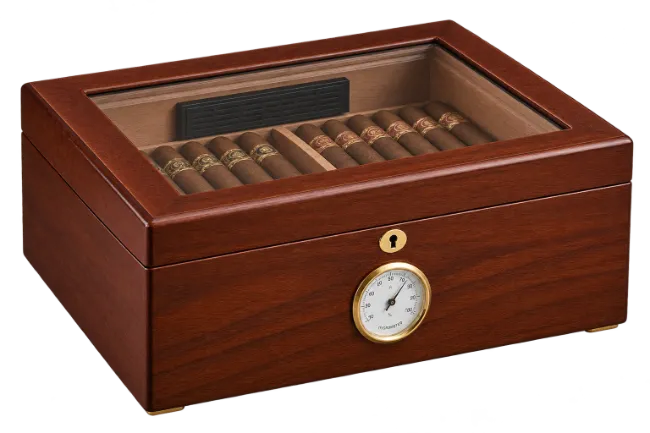 Wooden Cigar Humidor Box with Hygrometer