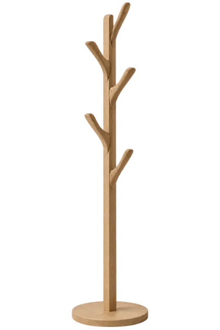 Wooden coat rack with branch style hooks
