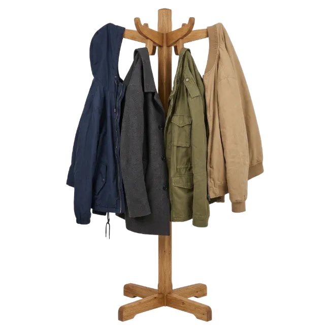 Wooden Coat Rack with Hanging Jackets