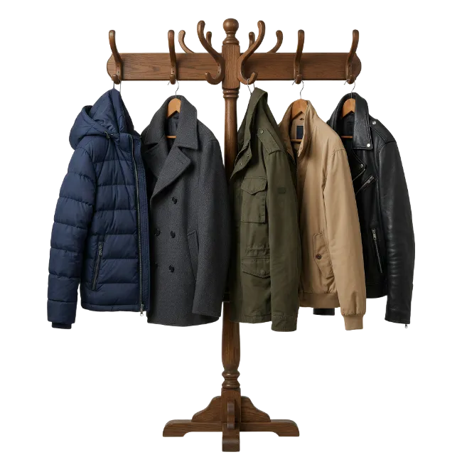 Wooden Coat Rack with Jackets