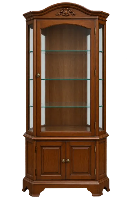 Wooden Corner Display Cabinet with Glass Shelves