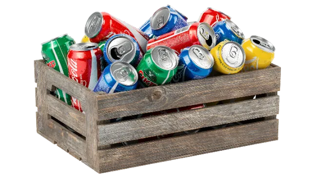 Wooden Crate Filled With Assorted Soda Cans