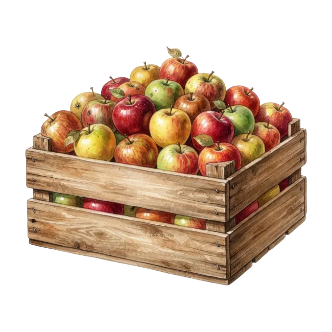 Wooden crate filled with fresh apples