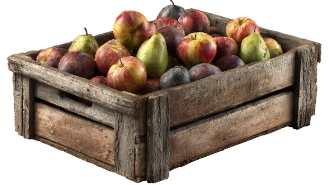 Wooden Crate Filled With Mixed Fresh Fruits