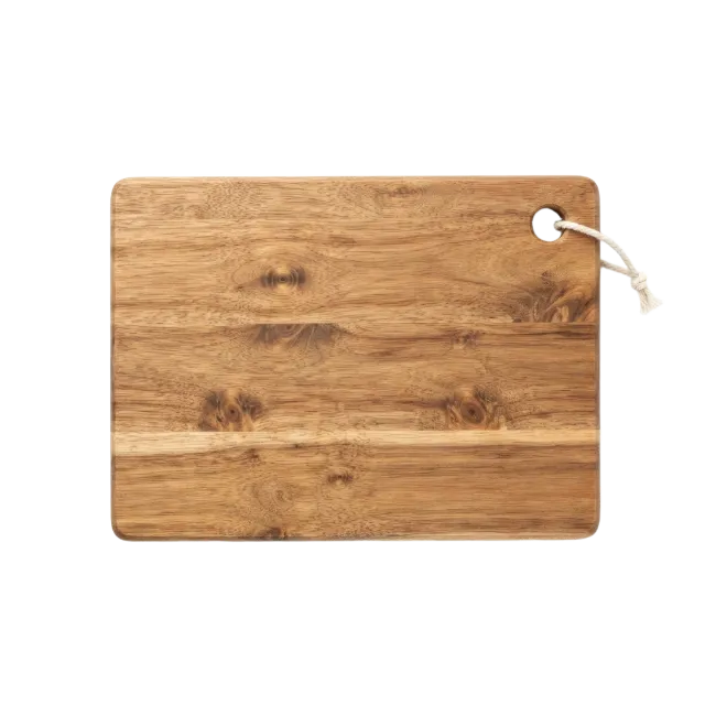 Wooden cutting board with hanging rope