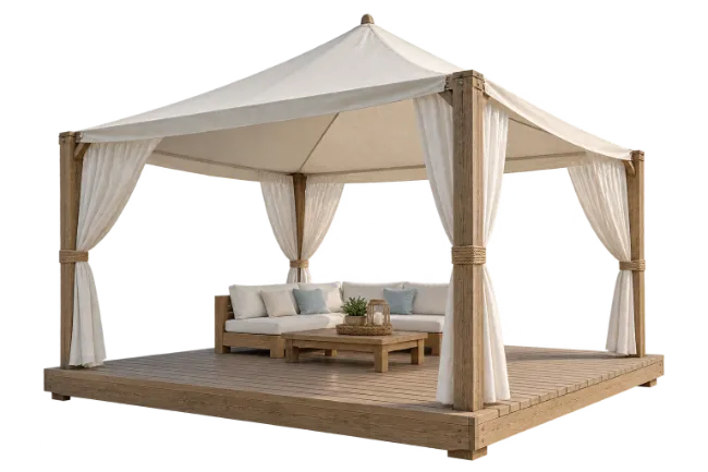 Wooden Gazebo With Outdoor Sofa And Canopy