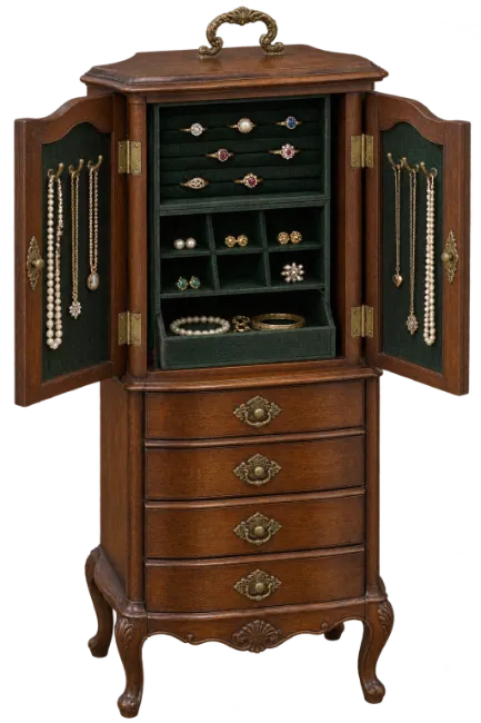 Wooden Jewelry Armoire with Open Doors