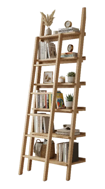Wooden Ladder Bookshelf with Shelves