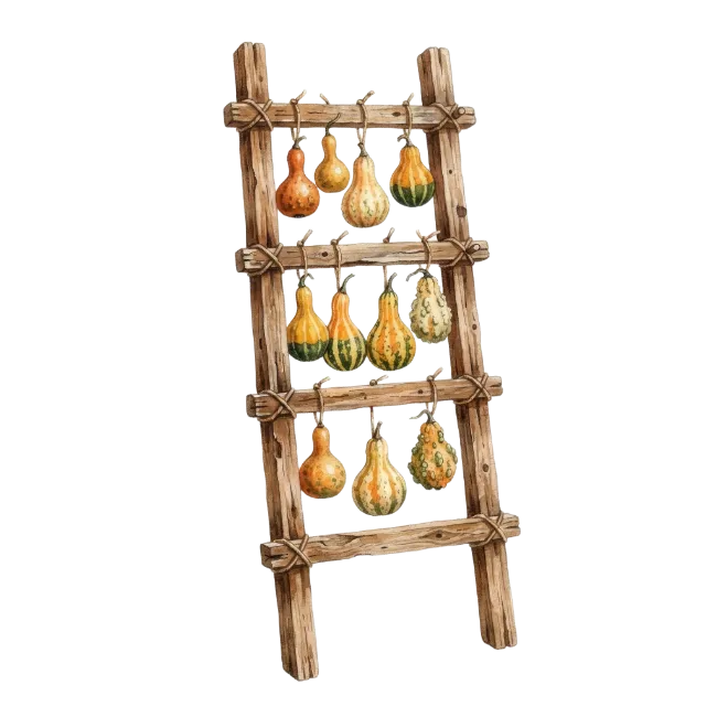 Wooden Ladder Hanging Gourds