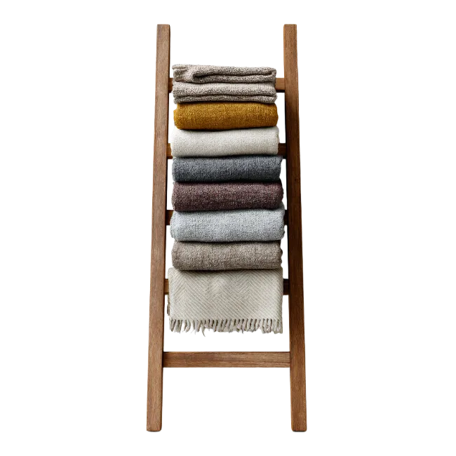 Wooden Ladder With Folded Blankets