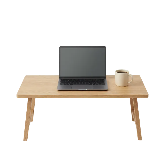 Wooden Laptop Desk with Computer and Coffee Mug