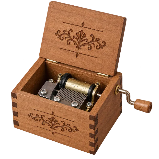 Wooden Music Box with Hand Crank