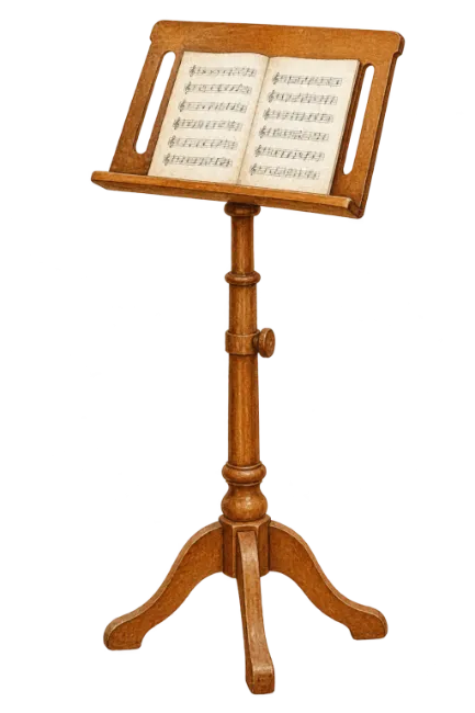 Wooden music stand with open sheet music
