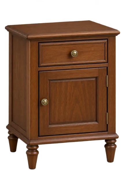 Wooden Nightstand with Drawer and Cabinet
