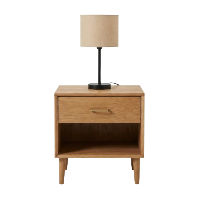 Wooden Nightstand with Small Bedside Lamp