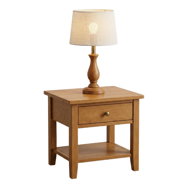Wooden Nightstand with Table Lamp