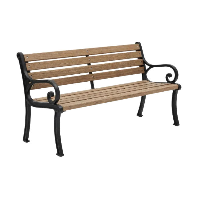 Wooden Park Bench with Black Iron Frame