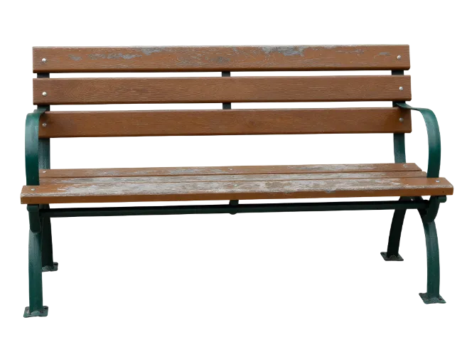 Wooden Park Bench with Green Metal Frame