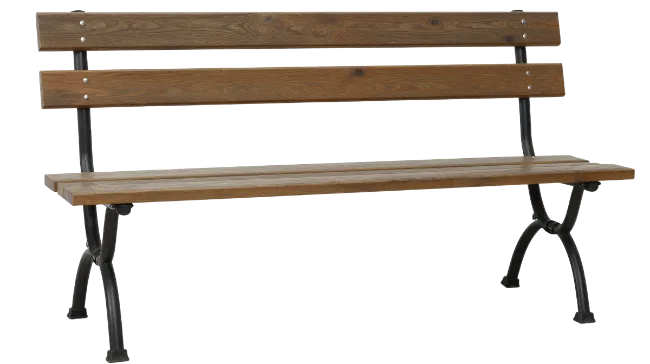 Wooden park bench with metal frame