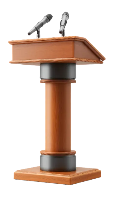 Wooden Podium with Microphones