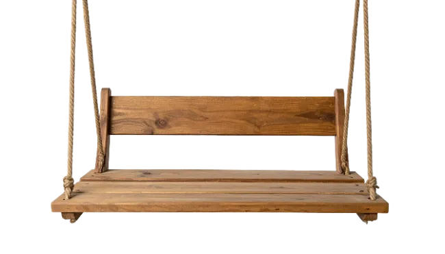Wooden porch swing with ropes