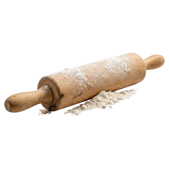 Wooden rolling pin with flour