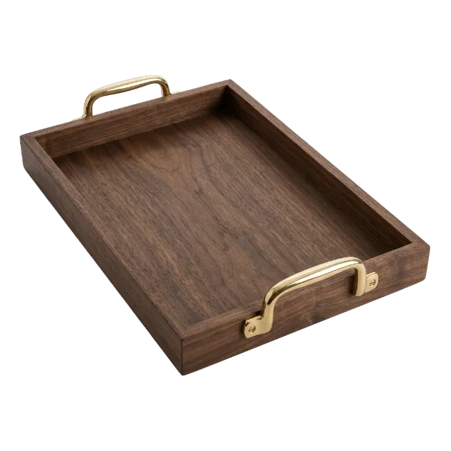 Wooden Serving Tray with Brass Handles